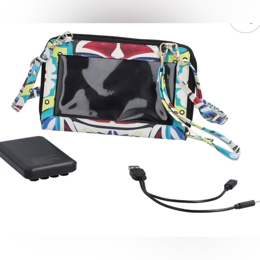 Multi Color Kaleidoscope Pattern Faux Leather Crossbody Bag/wireless power bank